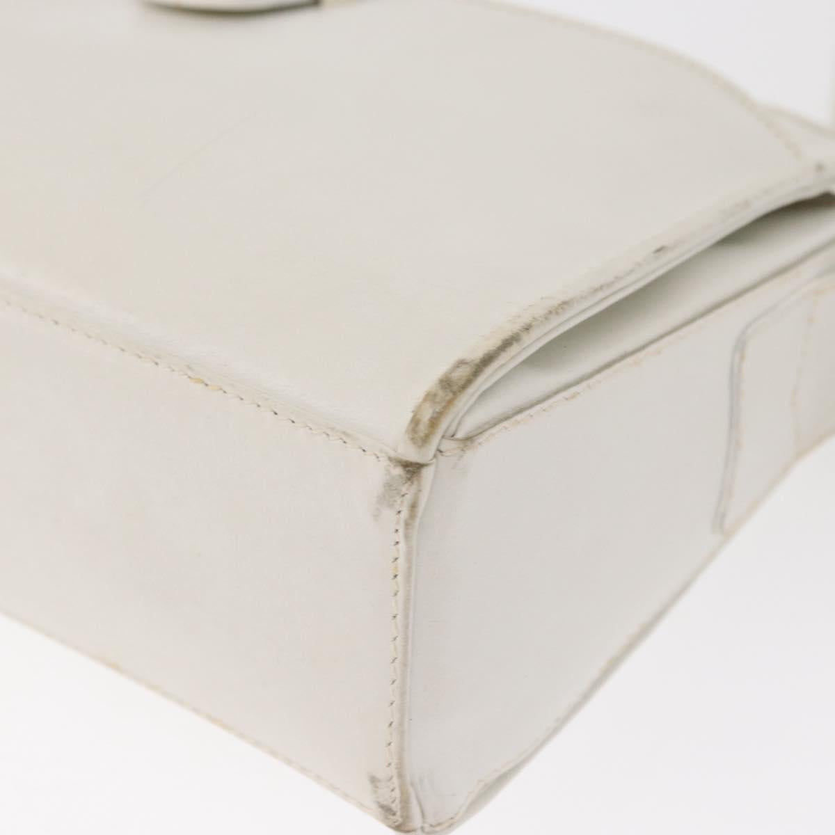 CELINE Shoulder Bag Leather White Gold Auth 151815