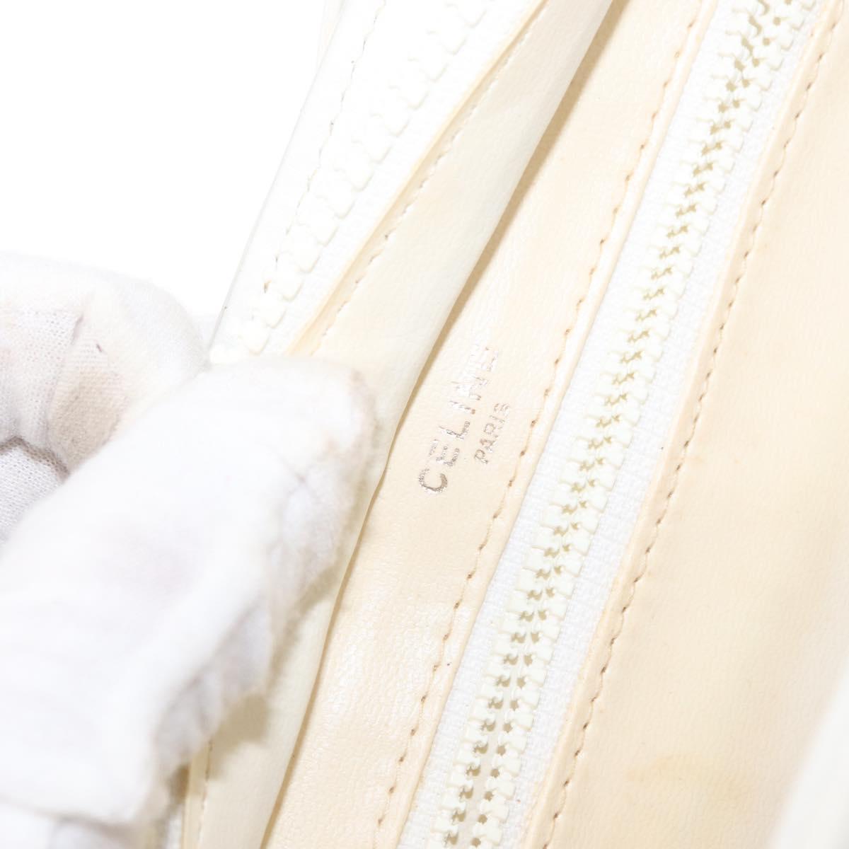 CELINE Shoulder Bag Leather White Gold Auth 151815