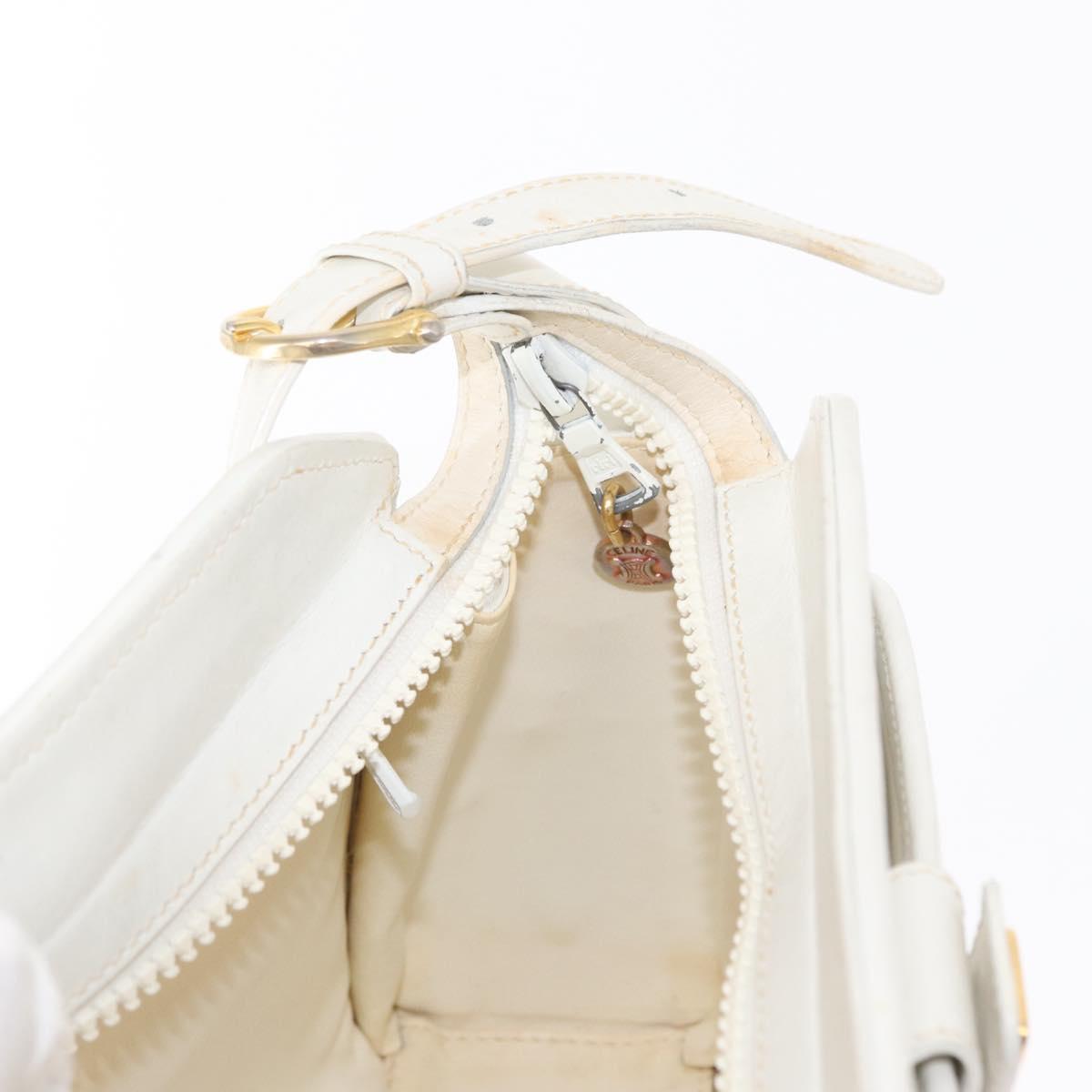 CELINE Shoulder Bag Leather White Gold Auth 151815