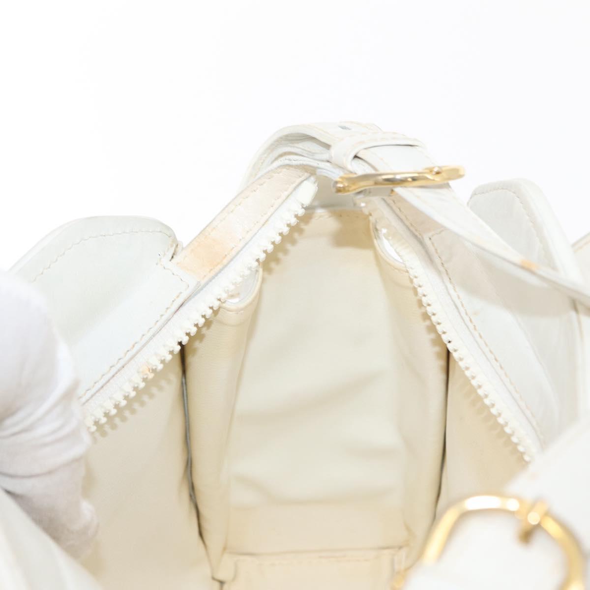 CELINE Shoulder Bag Leather White Gold Auth 151815