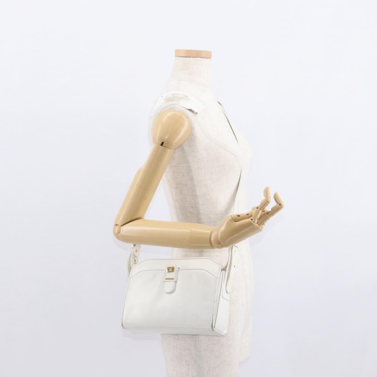 CELINE Shoulder Bag Leather White Gold Auth 151815