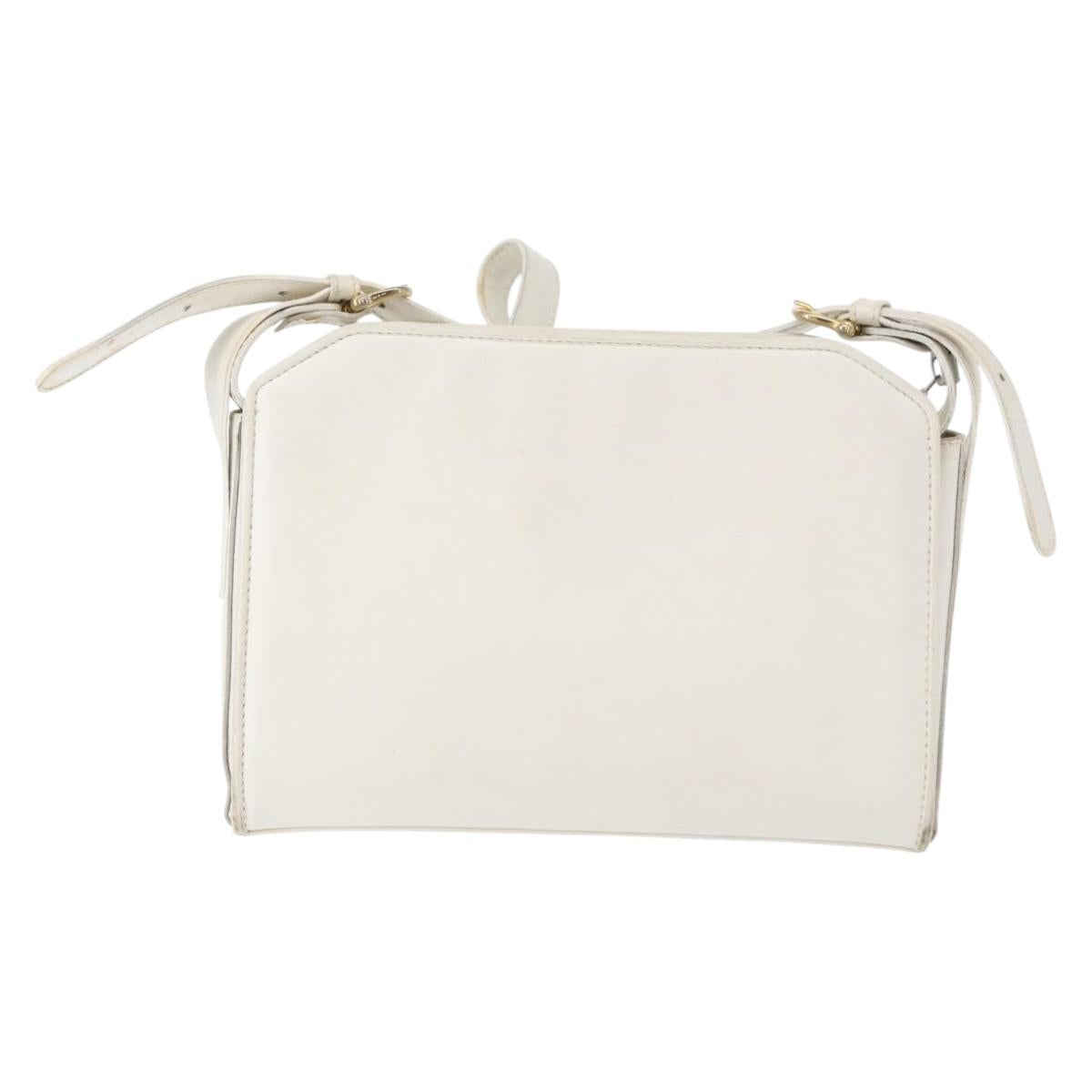 CELINE Shoulder Bag Leather White Gold Auth 151815