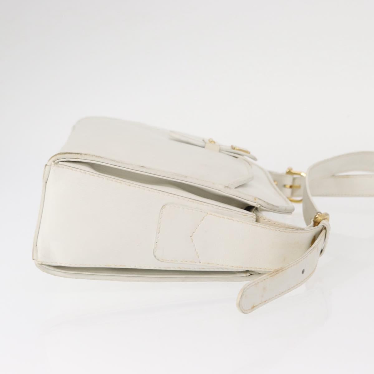 CELINE Shoulder Bag Leather White Gold Auth 151815