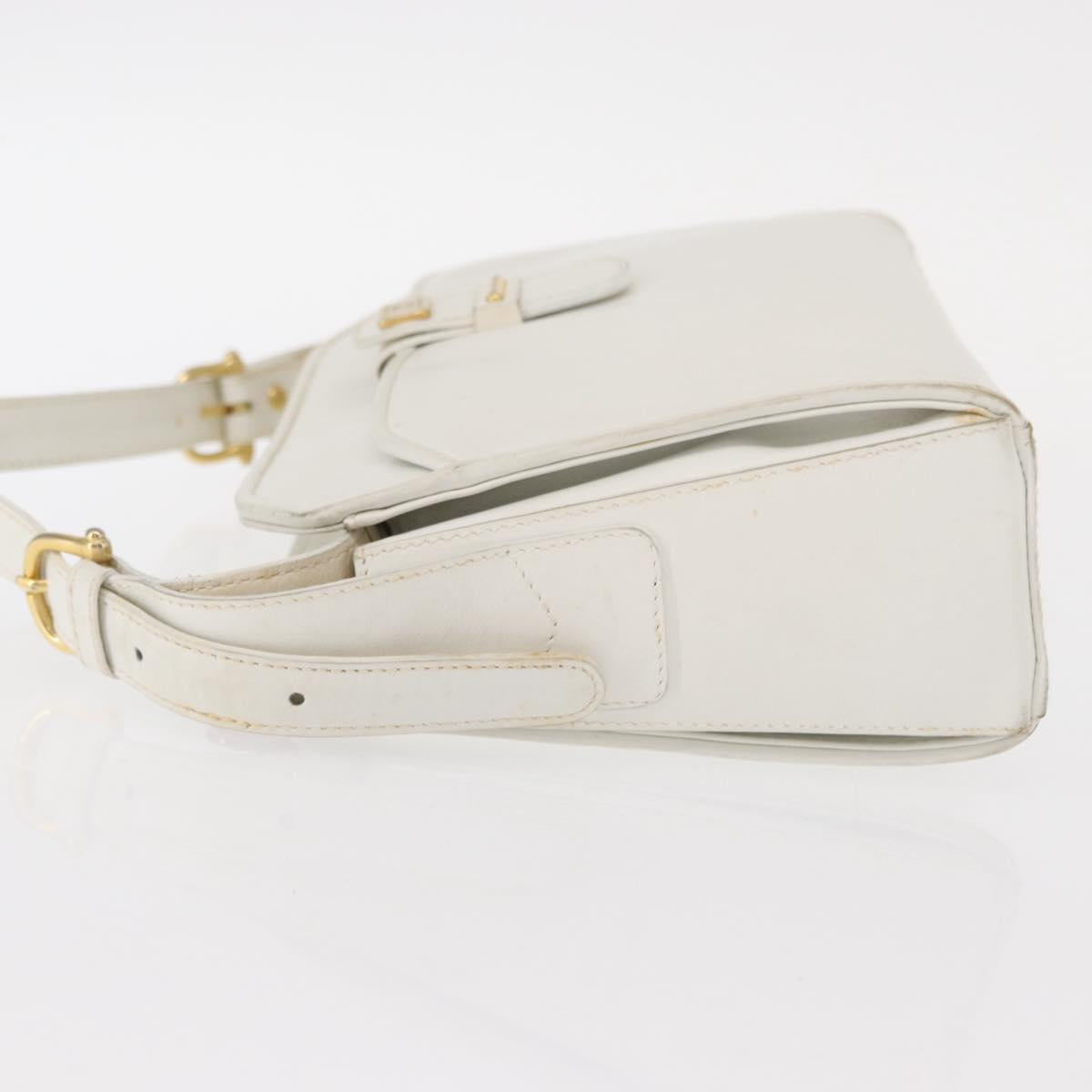 CELINE Shoulder Bag Leather White Gold Auth 151815