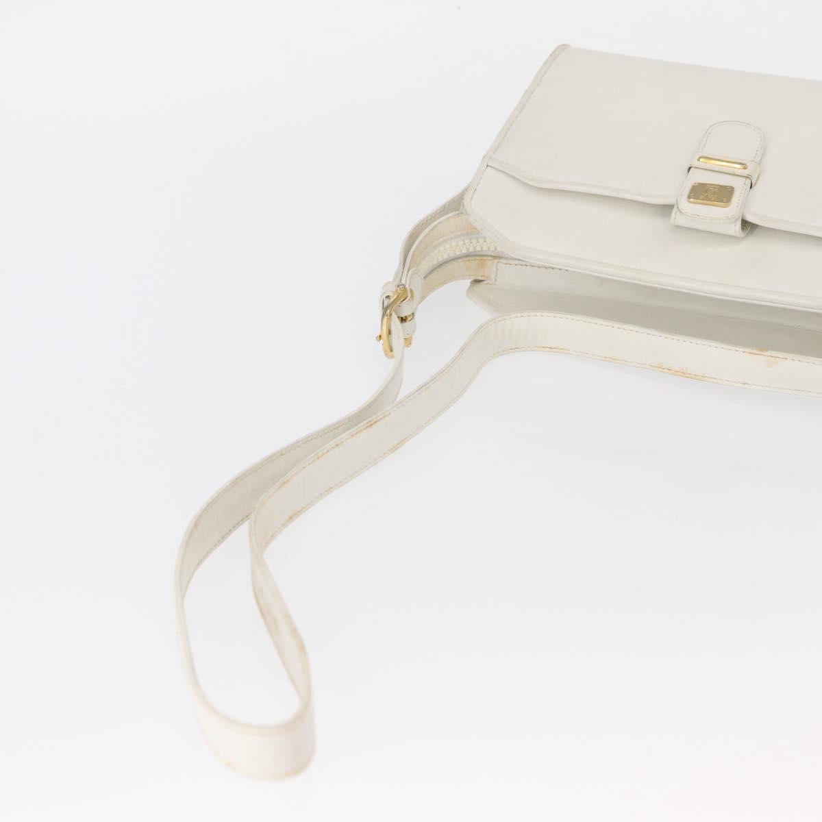 CELINE Shoulder Bag Leather White Gold Auth 151815