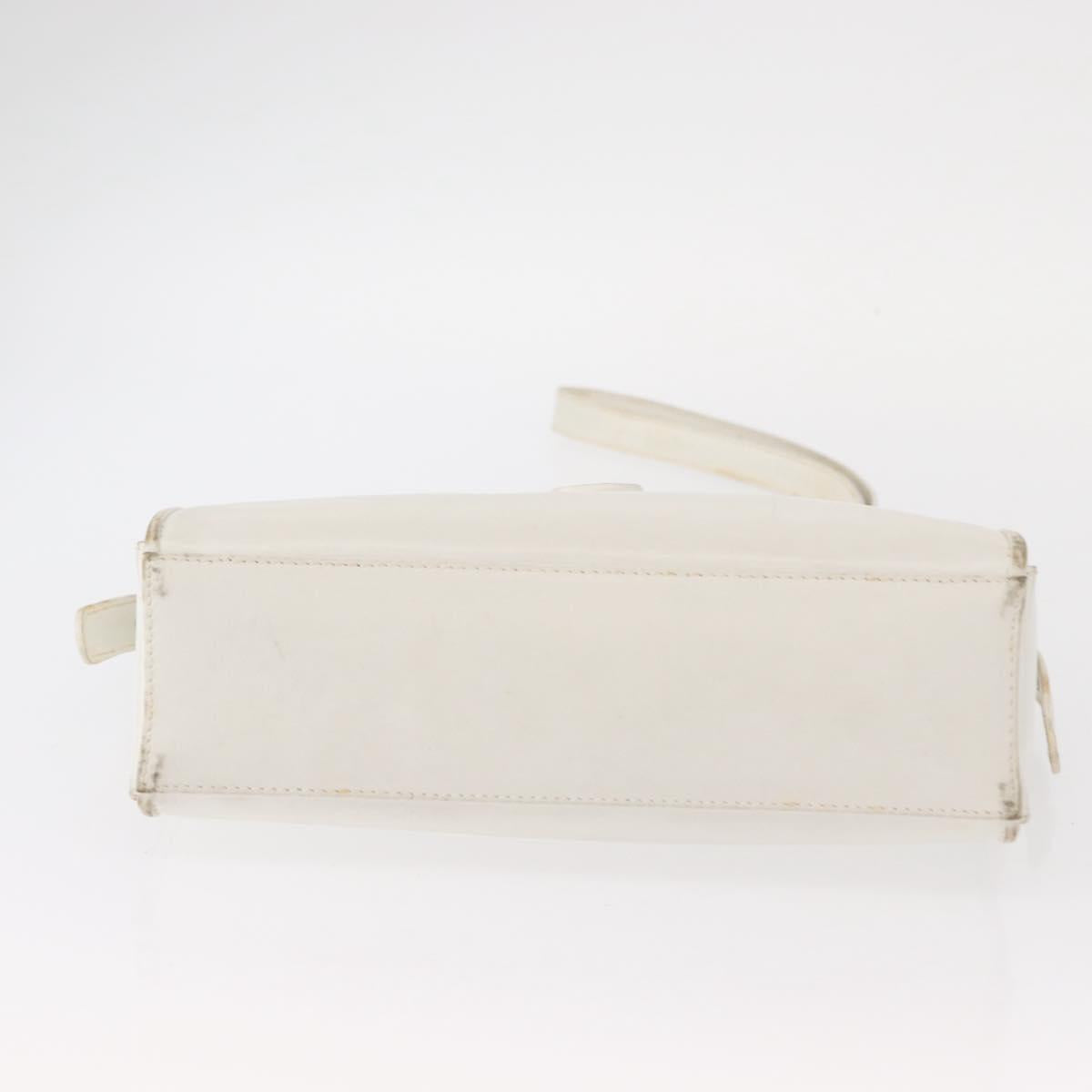 CELINE Shoulder Bag Leather White Gold Auth 151815