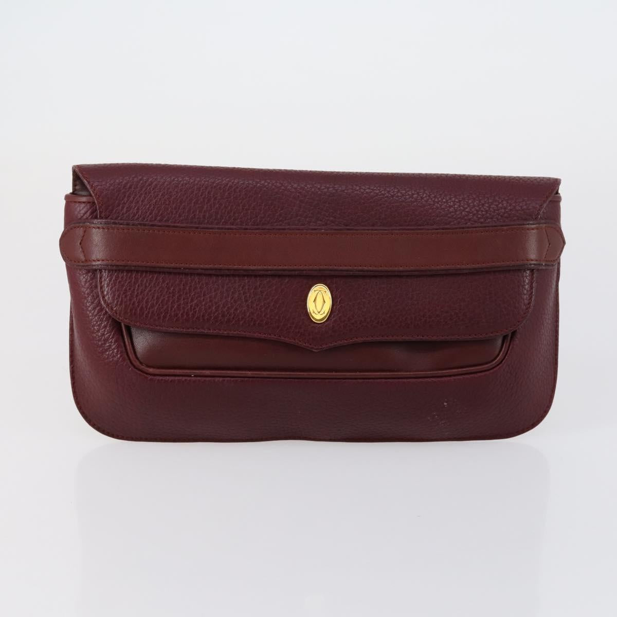 CARTIER Clutch Bag Leather 3 Set Bordeaux Auth 151825