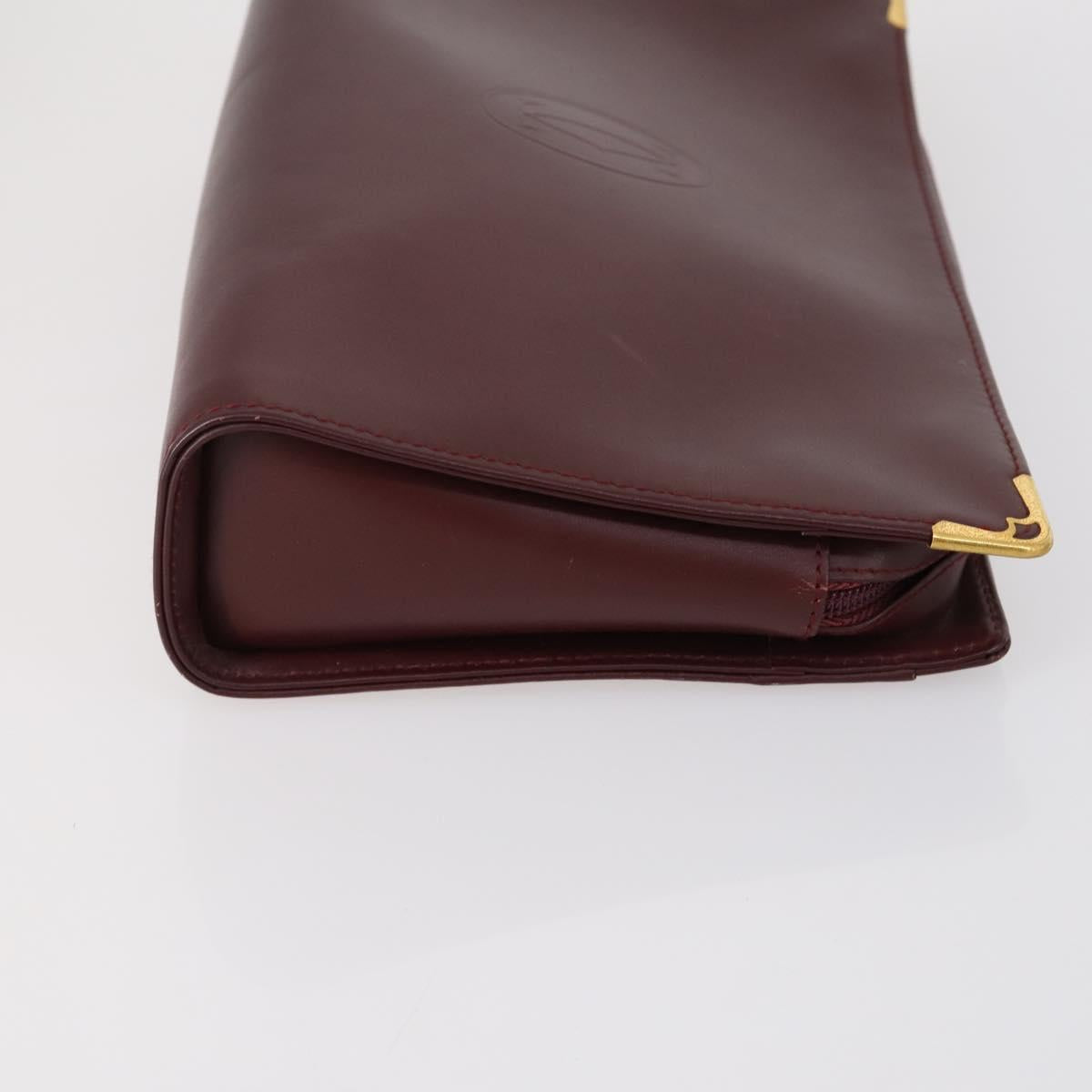 CARTIER Clutch Bag Leather 3 Set Bordeaux Auth 151825