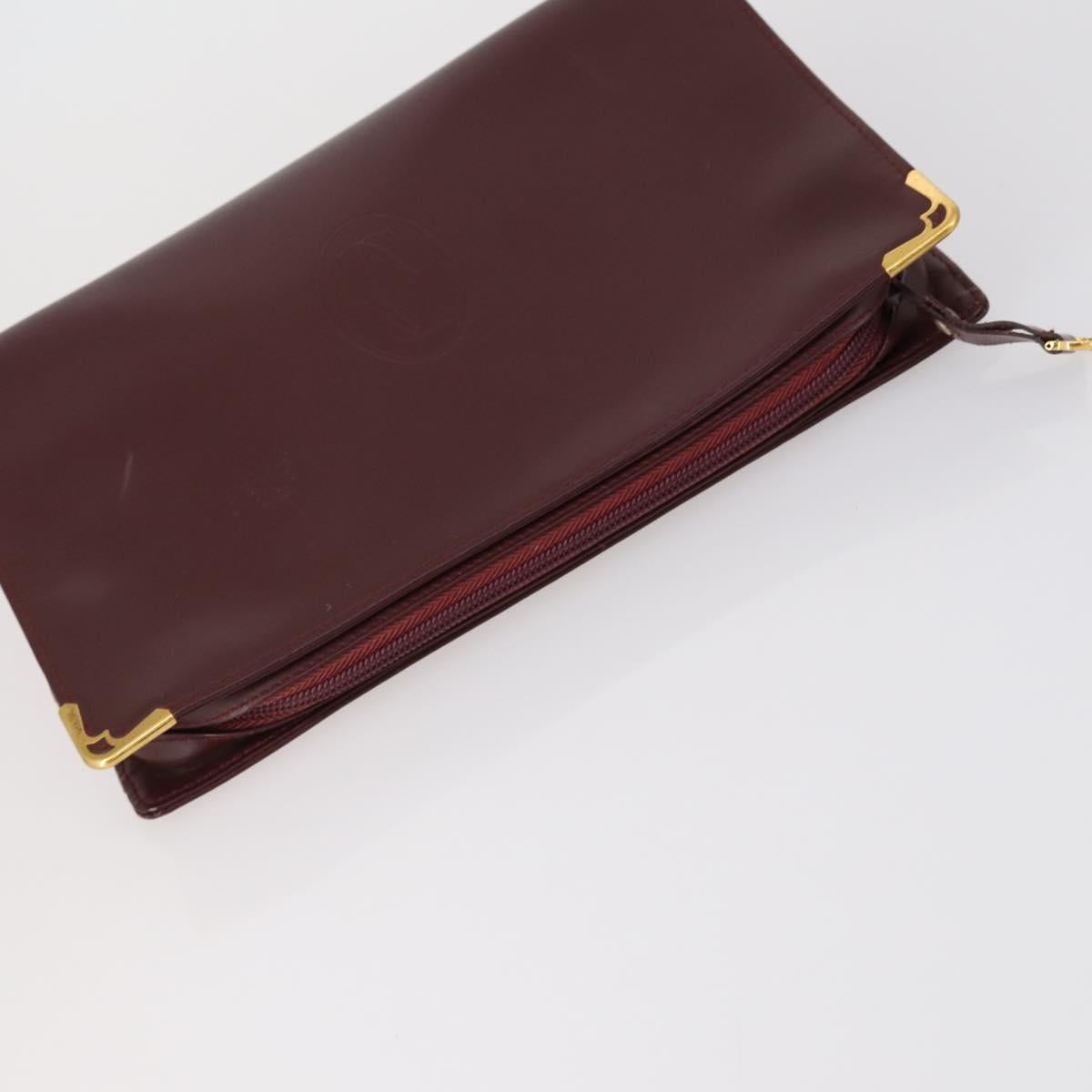 CARTIER Clutch Bag Leather 3 Set Bordeaux Auth 151825