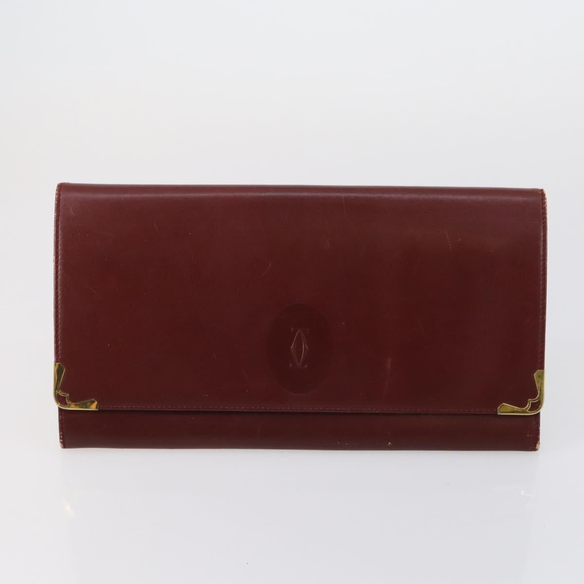 CARTIER Clutch Bag Leather 3 Set Bordeaux Auth 151825