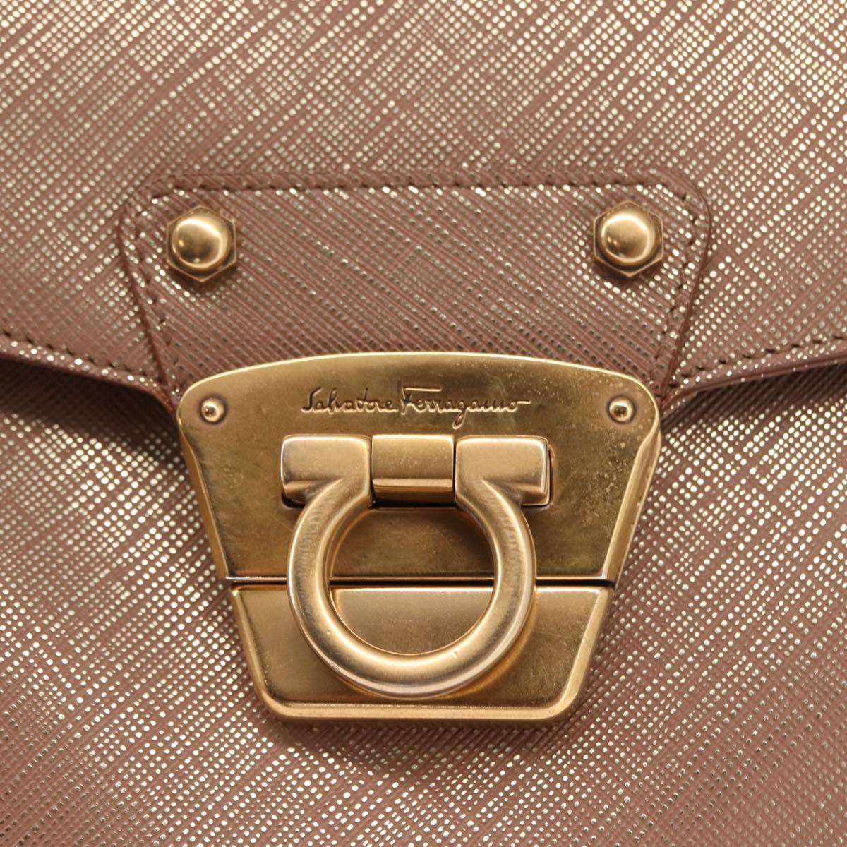 Salvatore Ferragamo Gancini Hand Bag Leather Gold Auth 151852