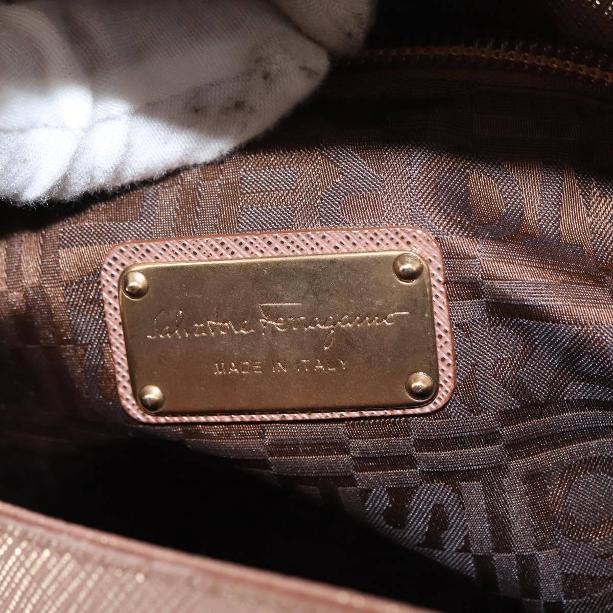 Salvatore Ferragamo Gancini Hand Bag Leather Gold Auth 151852