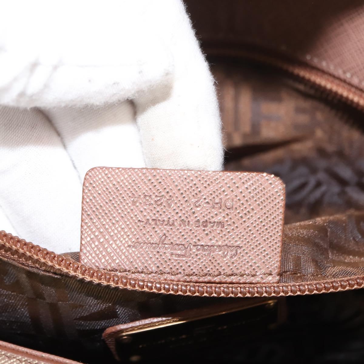 Salvatore Ferragamo Gancini Hand Bag Leather Gold Auth 151852