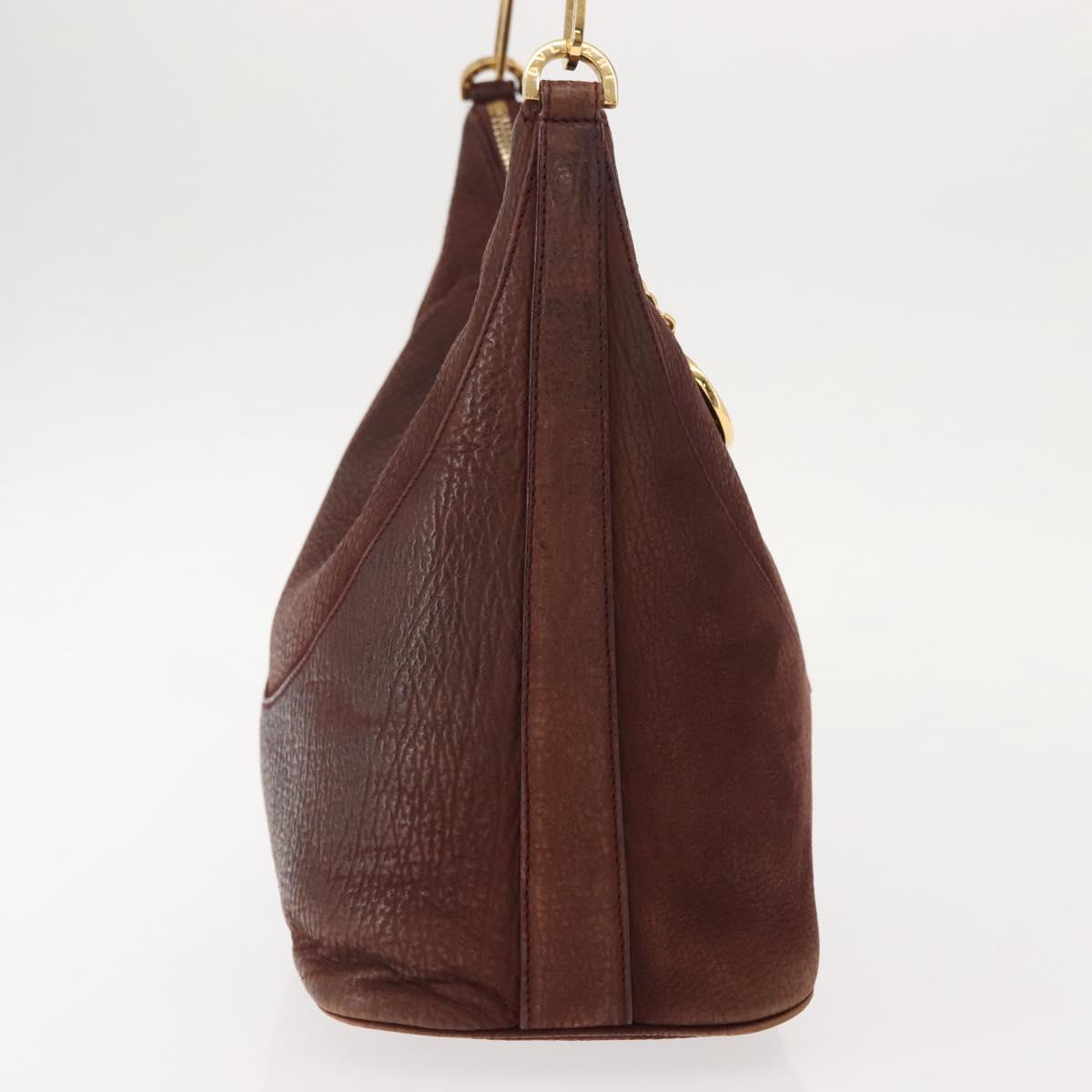 BVLGARI Medallion Shoulder Bag Leather Brown Gold Auth 151855