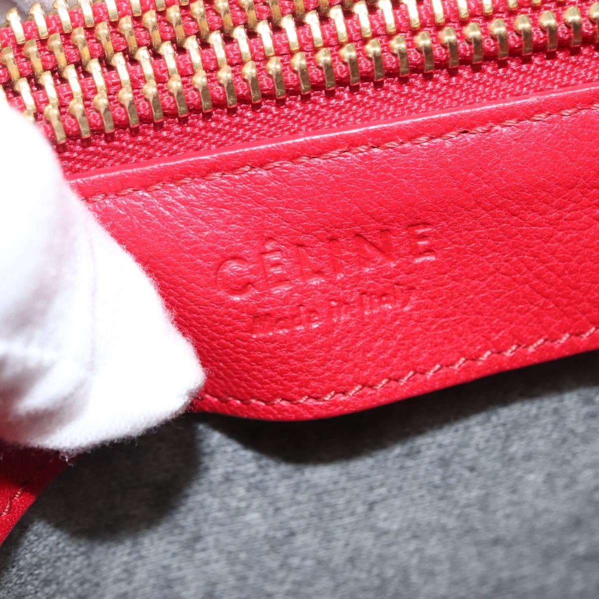 CELINE Trio Shoulder Bag Leather Red Gold Auth 151858