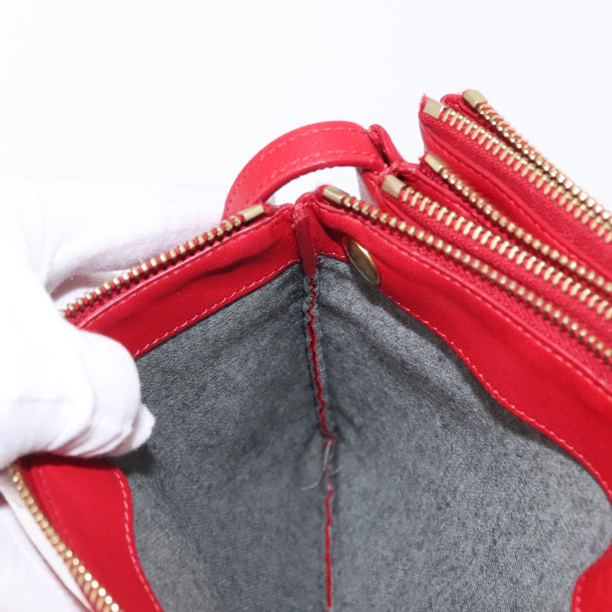 CELINE Trio Shoulder Bag Leather Red Gold Auth 151858