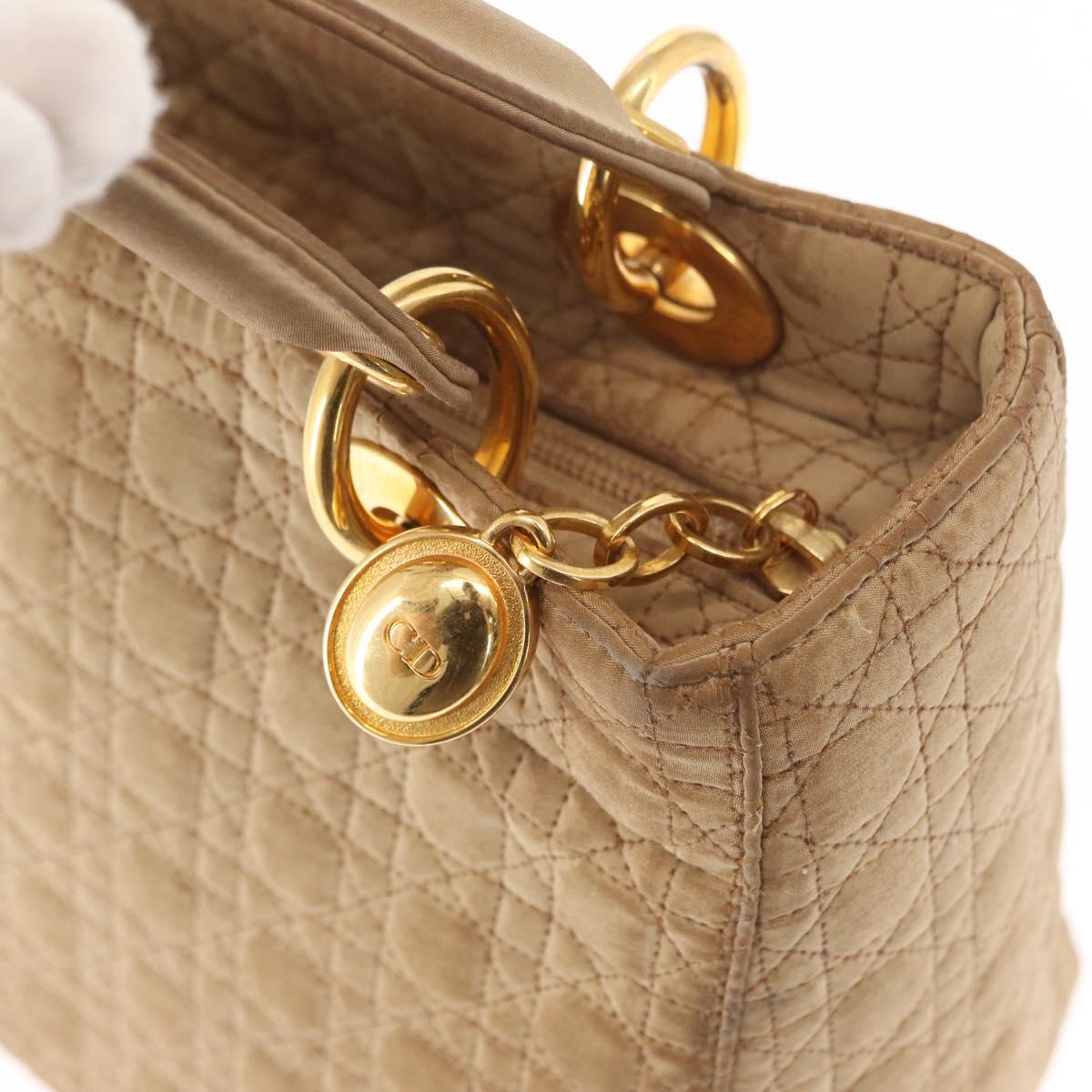 Christian Dior Lady Dior Canage Hand Bag Nylon Beige Gold Auth 151860