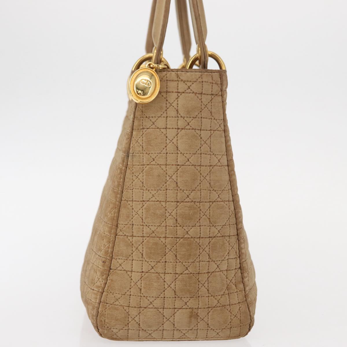 Christian Dior Lady Dior Canage Hand Bag Nylon Beige Gold Auth 151860