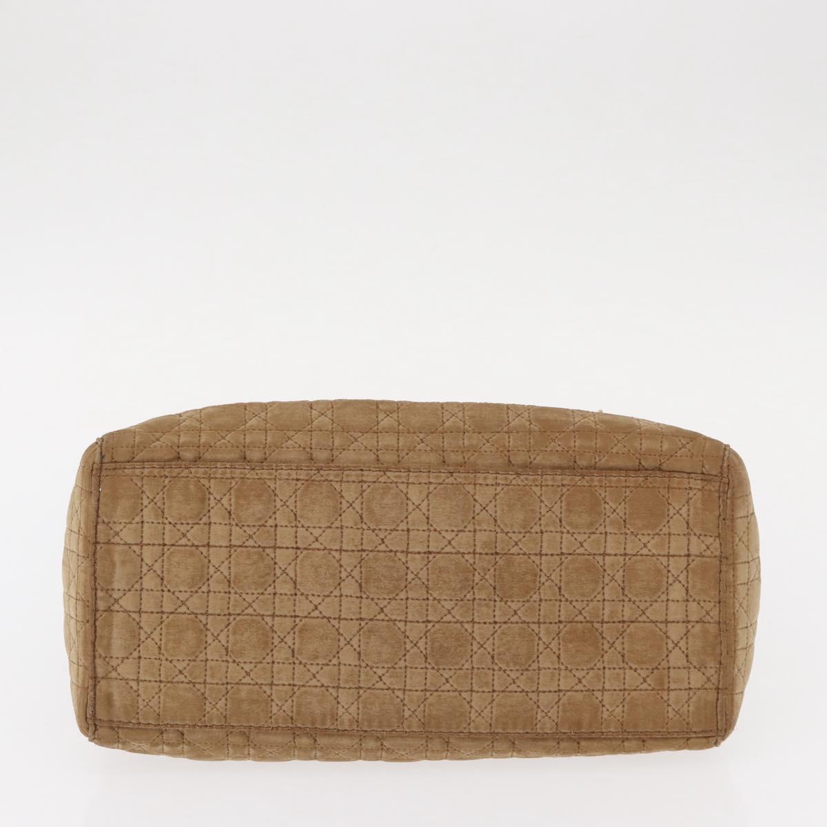 Christian Dior Lady Dior Canage Hand Bag Nylon Beige Gold Auth 151860