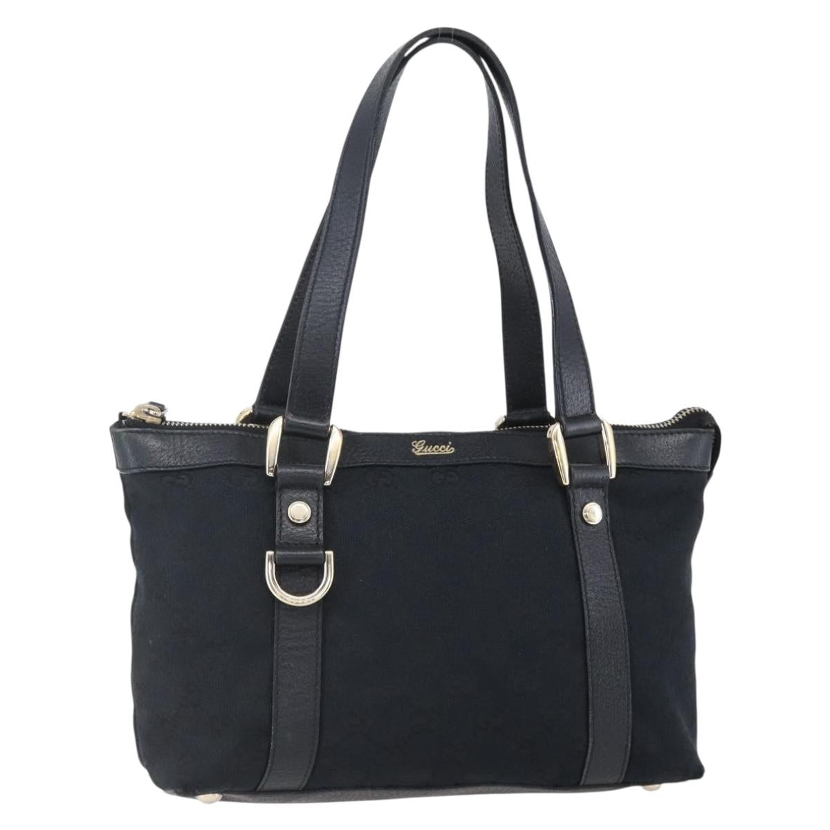 GUCCI GG Canvas Hand Bag Black Gold 141471 Auth 151862