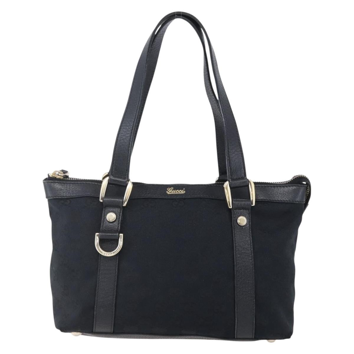 GUCCI GG Canvas Hand Bag Black Gold 141471 Auth 151862