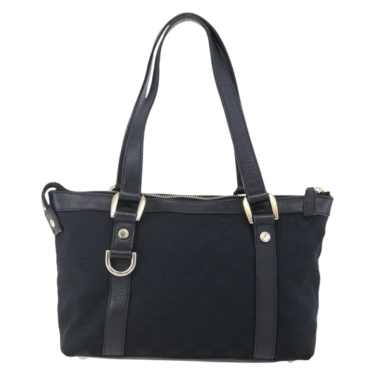 GUCCI GG Canvas Hand Bag Black Gold 141471 Auth 151862