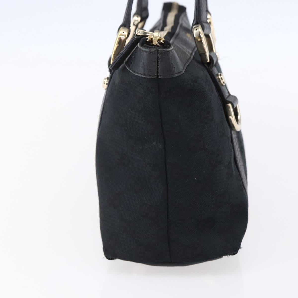 GUCCI GG Canvas Hand Bag Black Gold 141471 Auth 151862