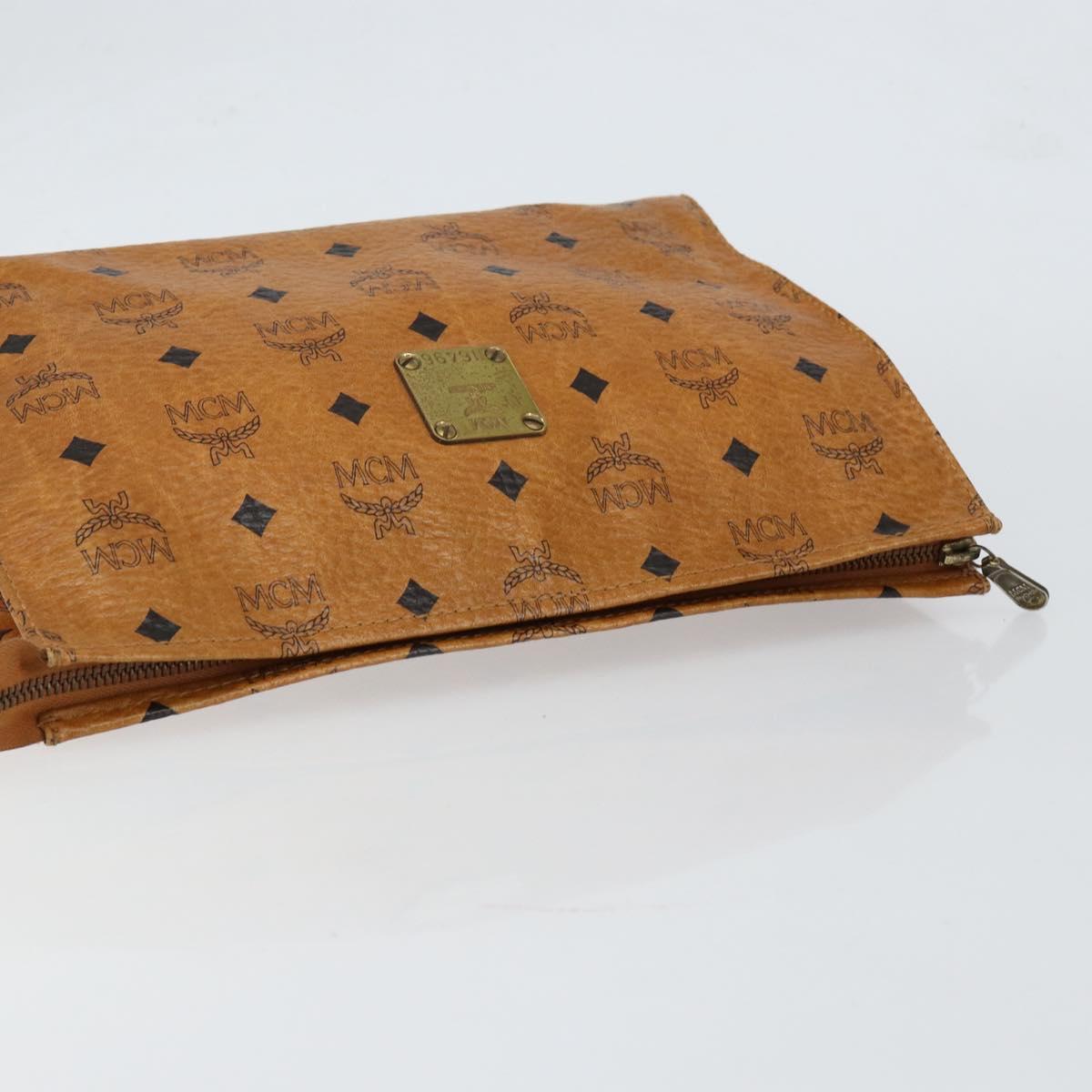 MCM Logogram Vicetos Clutch Bag PVC Leather Brown Gold Auth 151865