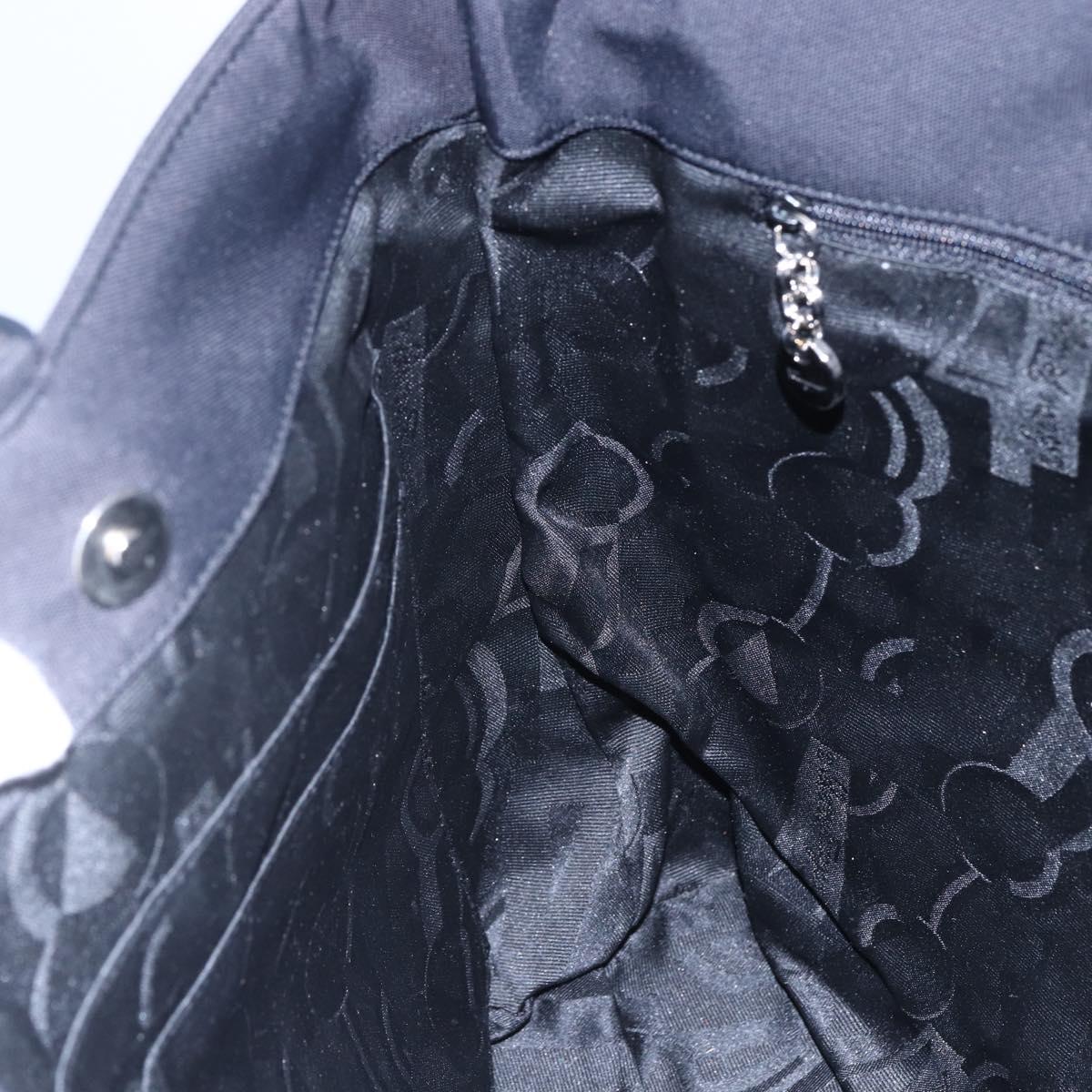 Salvatore Ferragamo Chain Shoulder Bag Canvas Black Silver Auth 151869