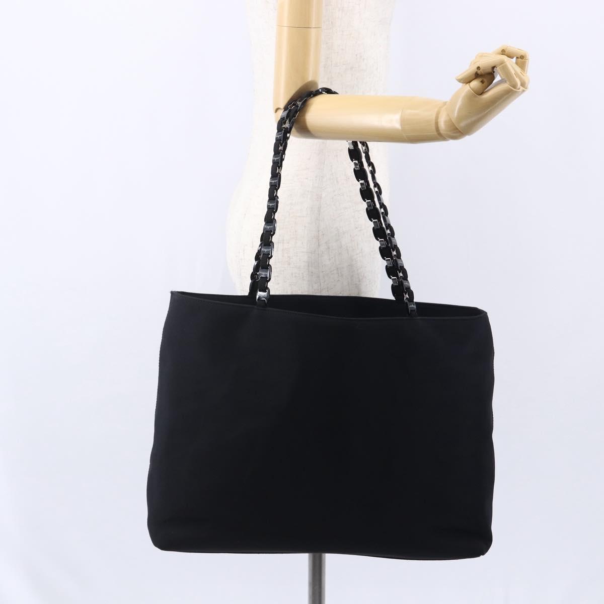 Salvatore Ferragamo Chain Shoulder Bag Canvas Black Silver Auth 151869