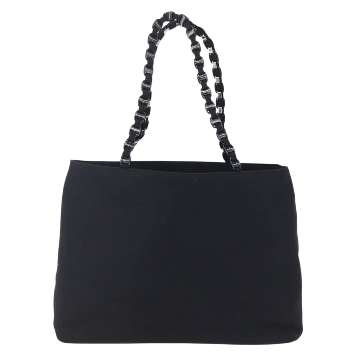 Salvatore Ferragamo Chain Shoulder Bag Canvas Black Silver Auth 151869