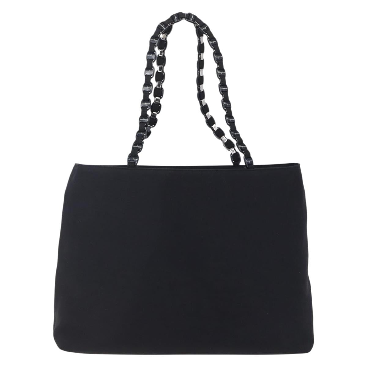 Salvatore Ferragamo Chain Shoulder Bag Canvas Black Silver Auth 151869