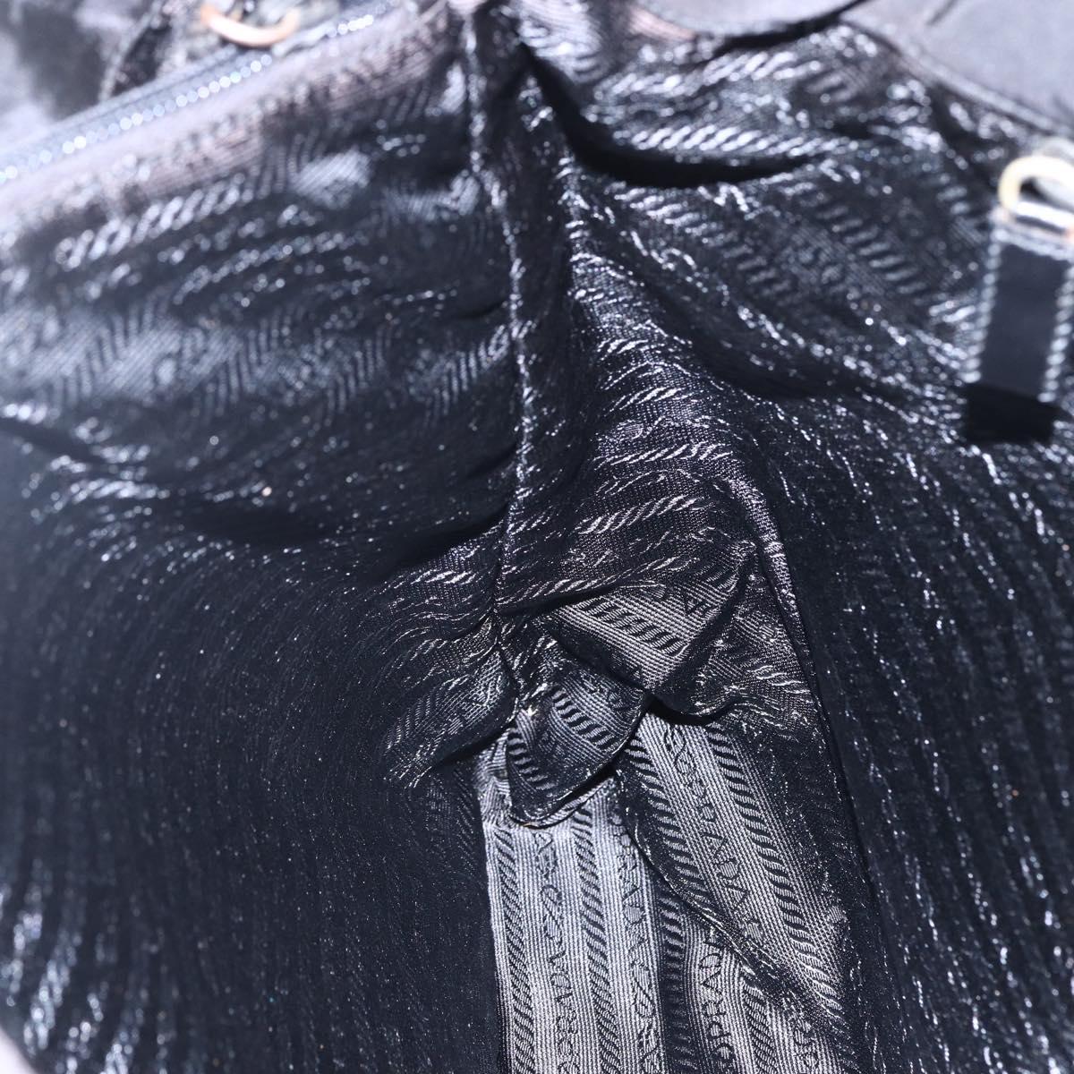 PRADA Tote Bag Nylon Black Silver Auth 151870