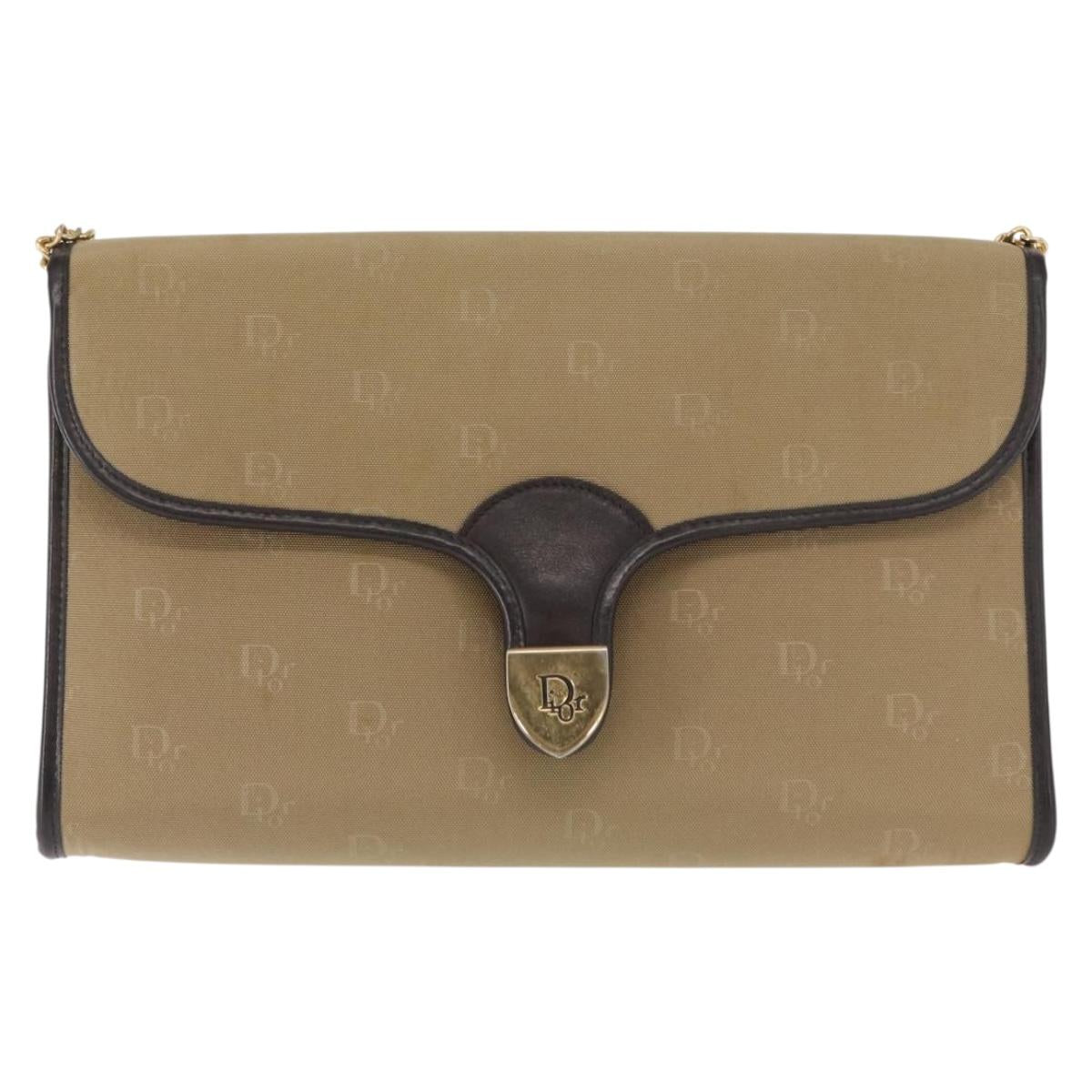Christian Dior Shoulder Bag Nylon Beige Gold Auth 151871