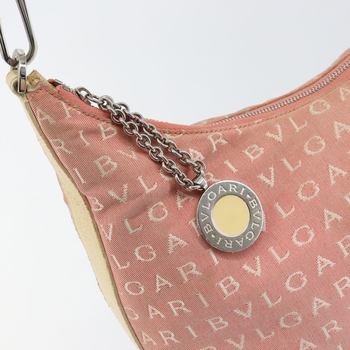 BVLGARI Logo Mania Shoulder Bag Canvas Pink Silver Auth 151875