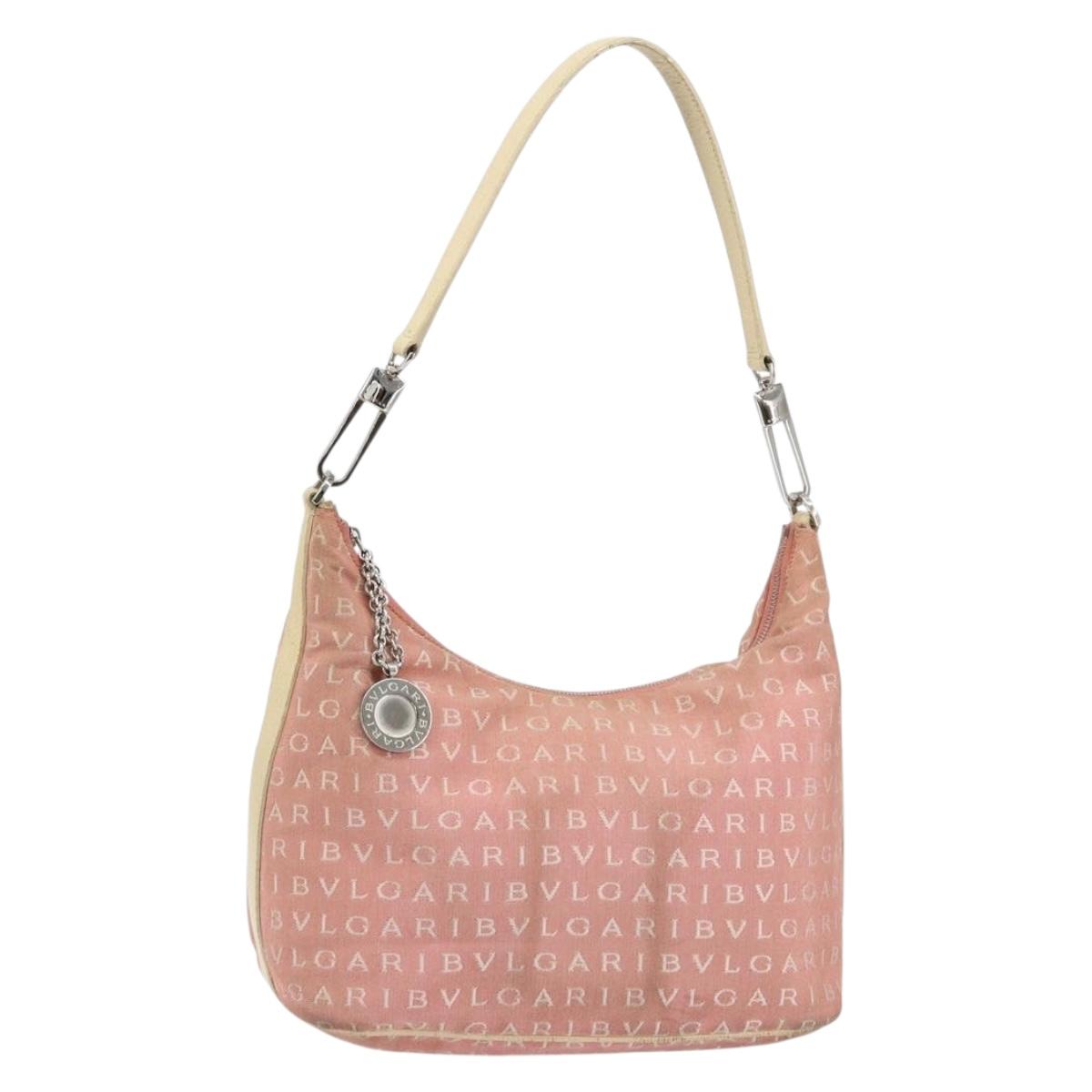 BVLGARI Logo Mania Shoulder Bag Canvas Pink Silver Auth 151875