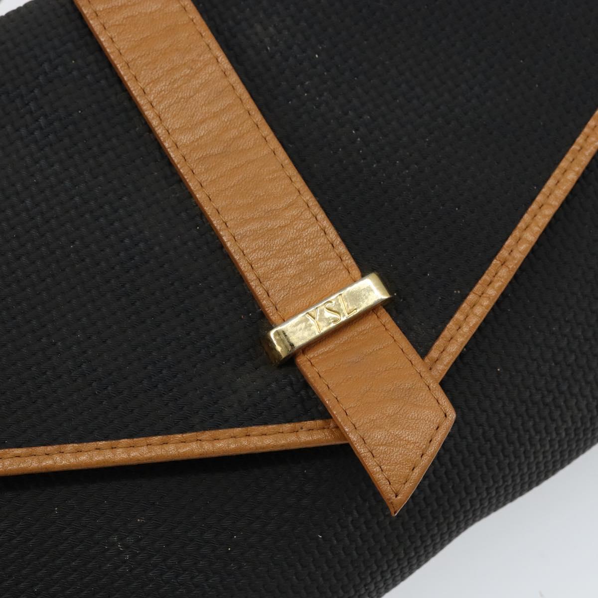 SAINT LAURENT Shoulder Bag Leather Gold Black Auth 151878