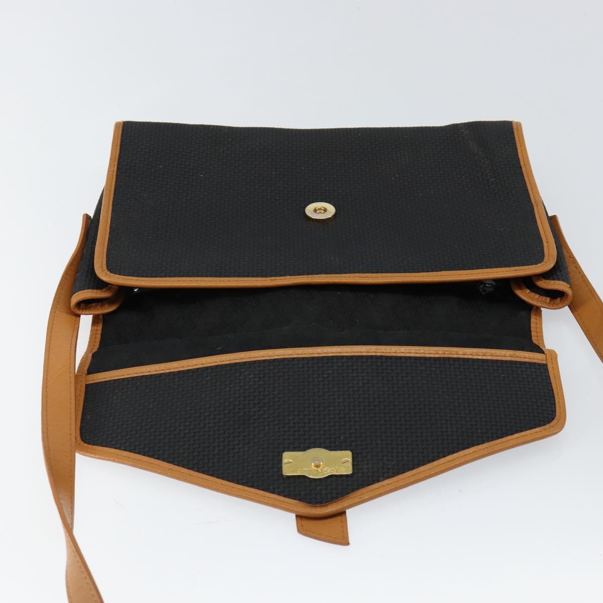 SAINT LAURENT Shoulder Bag Leather Gold Black Auth 151878