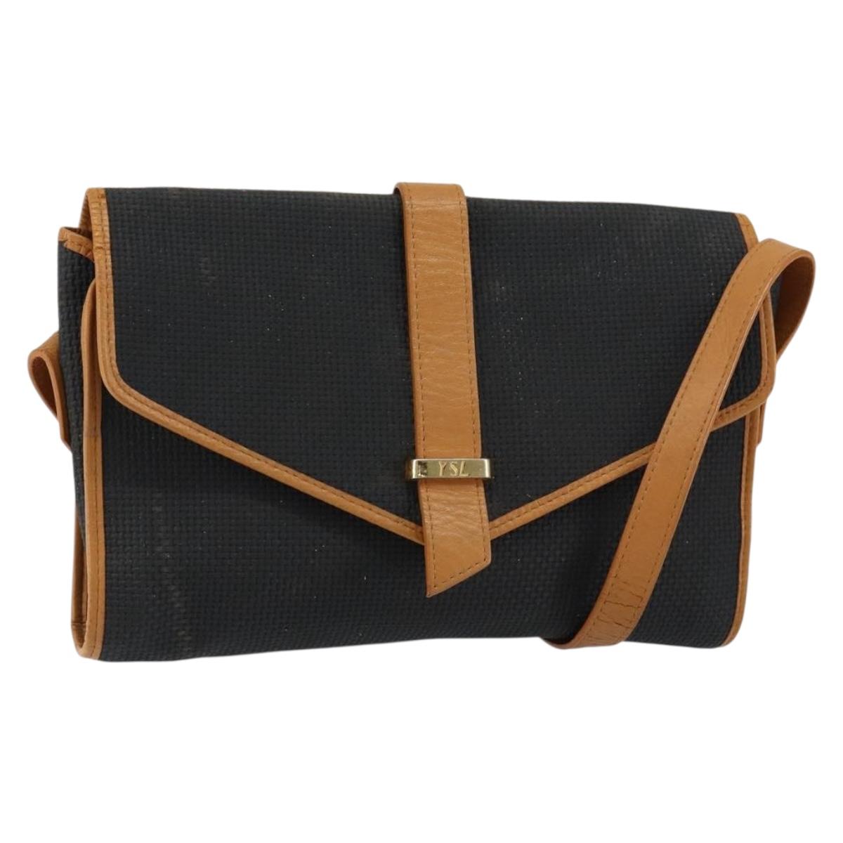 SAINT LAURENT Shoulder Bag Leather Gold Black Auth 151878