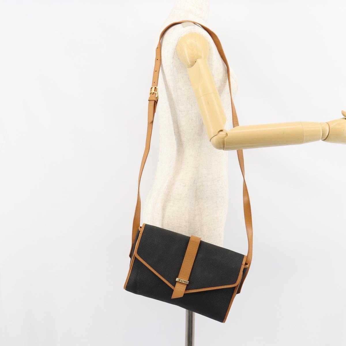 SAINT LAURENT Shoulder Bag Leather Gold Black Auth 151878