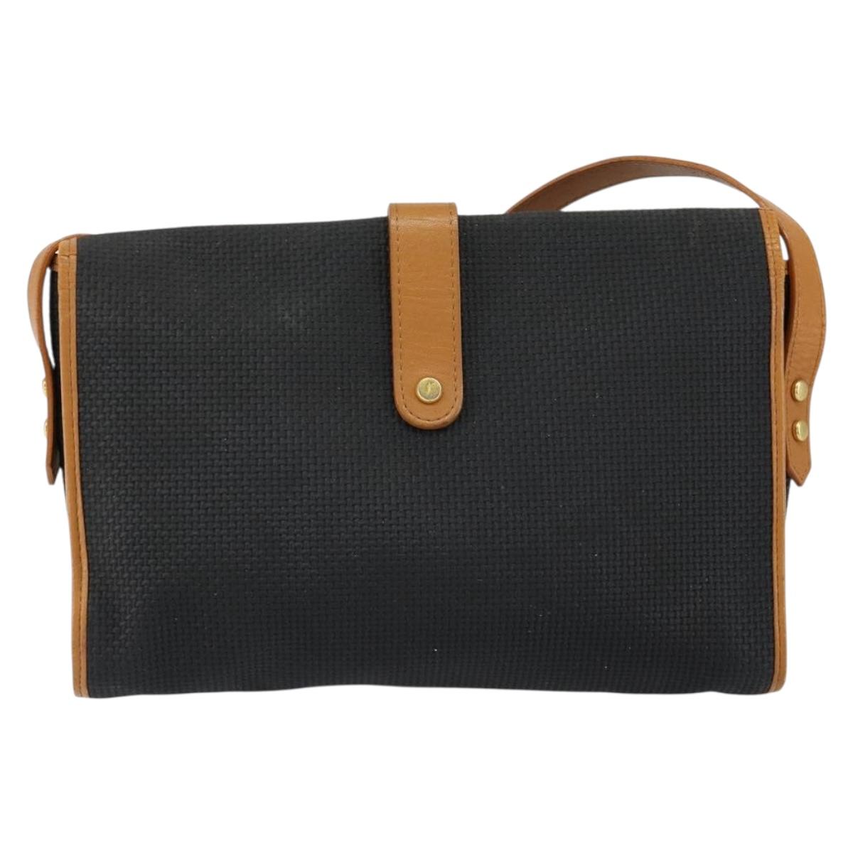 SAINT LAURENT Shoulder Bag Leather Gold Black Auth 151878