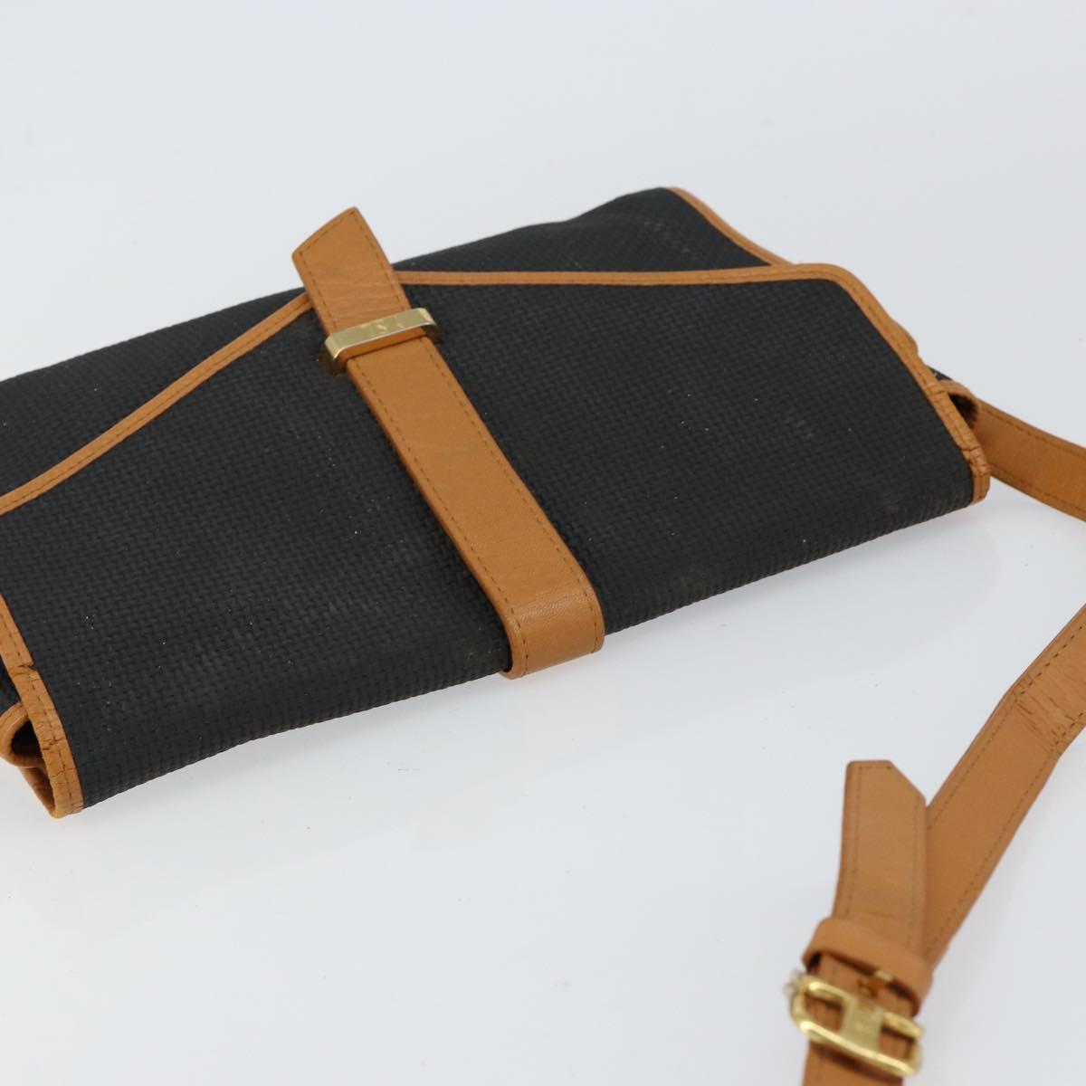 SAINT LAURENT Shoulder Bag Leather Gold Black Auth 151878