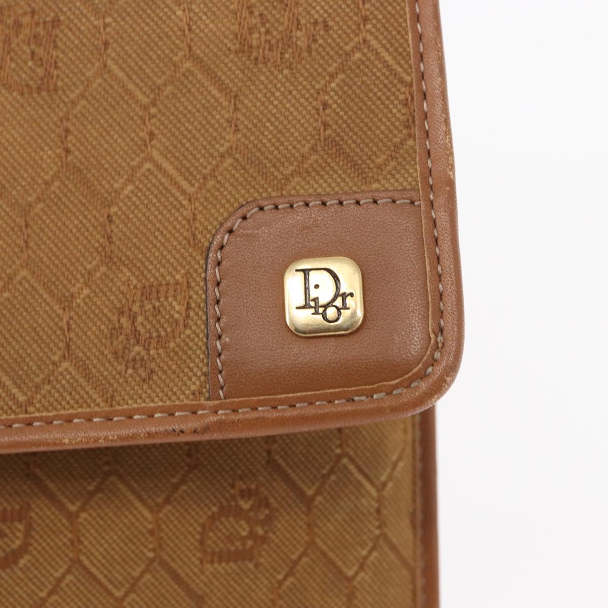 Christian Dior Honeycomb Canvas Chain Shoulder Bag Gold Brown Auth 151879