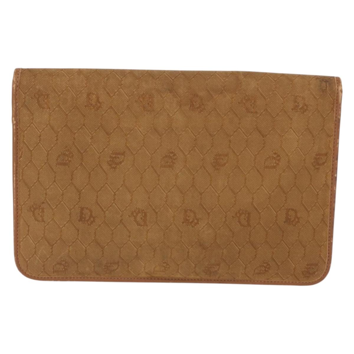 Christian Dior Honeycomb Canvas Chain Shoulder Bag Gold Brown Auth 151879