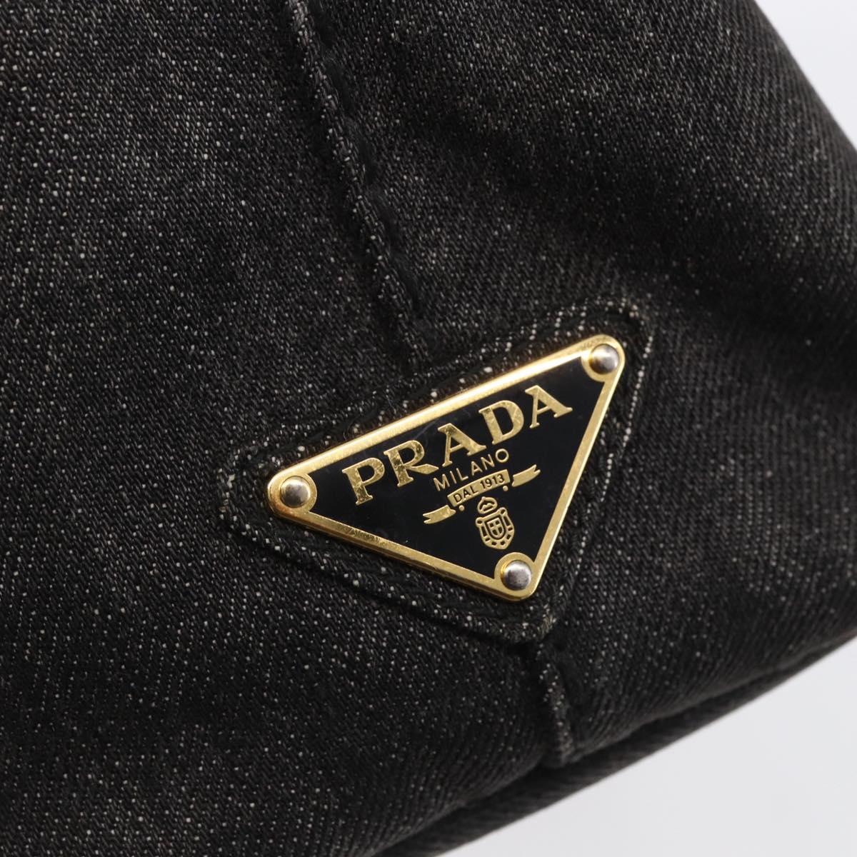 PRADA Canapa PM Hand Bag Denim 2way Black Gold Auth 151881