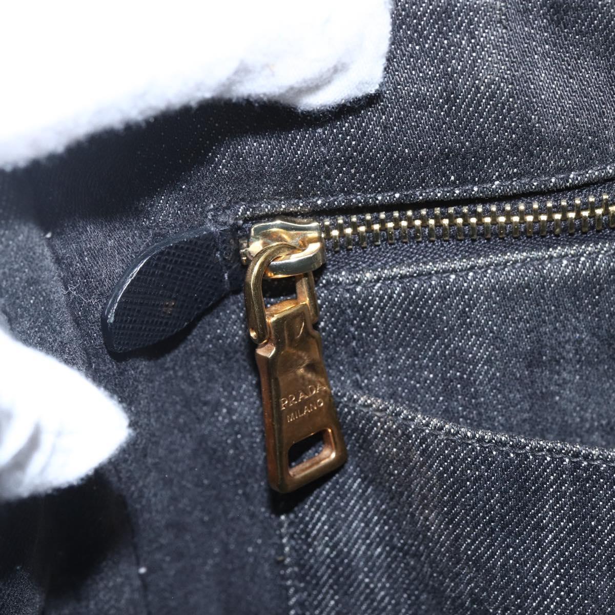 PRADA Canapa PM Hand Bag Denim 2way Black Gold Auth 151881