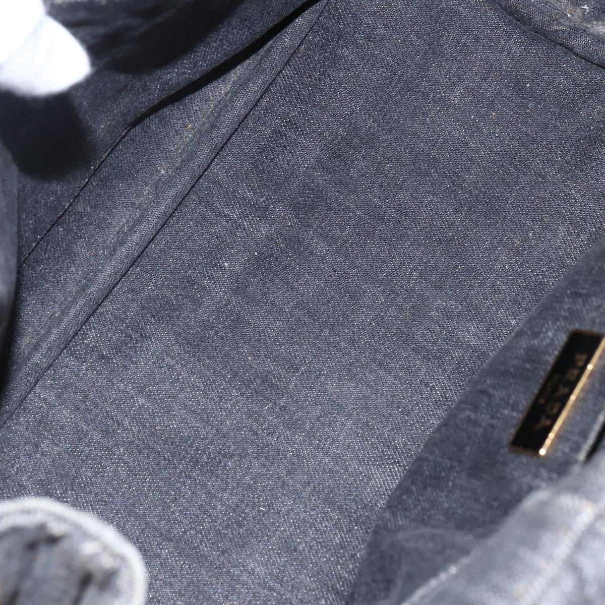 PRADA Canapa PM Hand Bag Denim 2way Black Gold Auth 151881