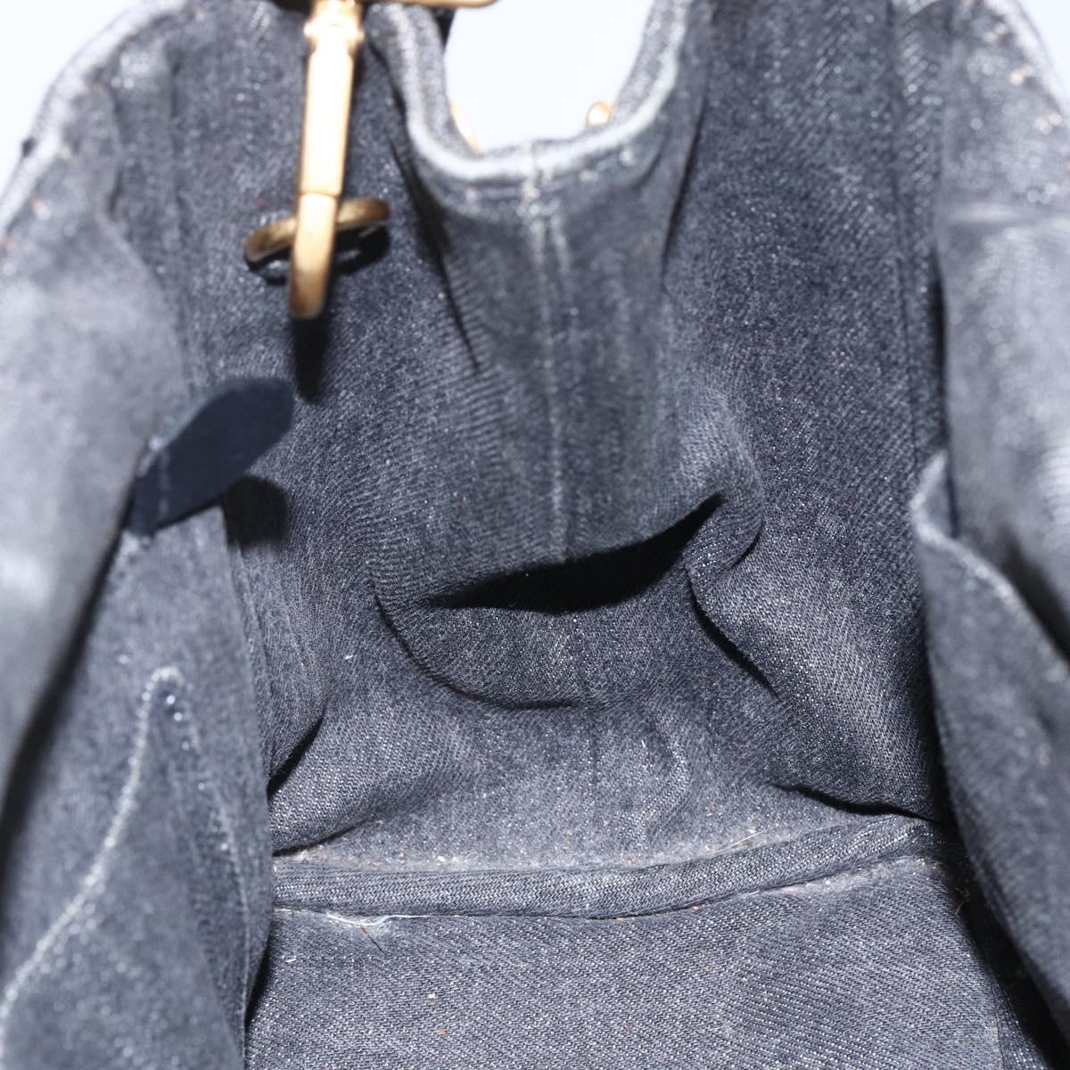 PRADA Canapa PM Hand Bag Denim 2way Black Gold Auth 151881