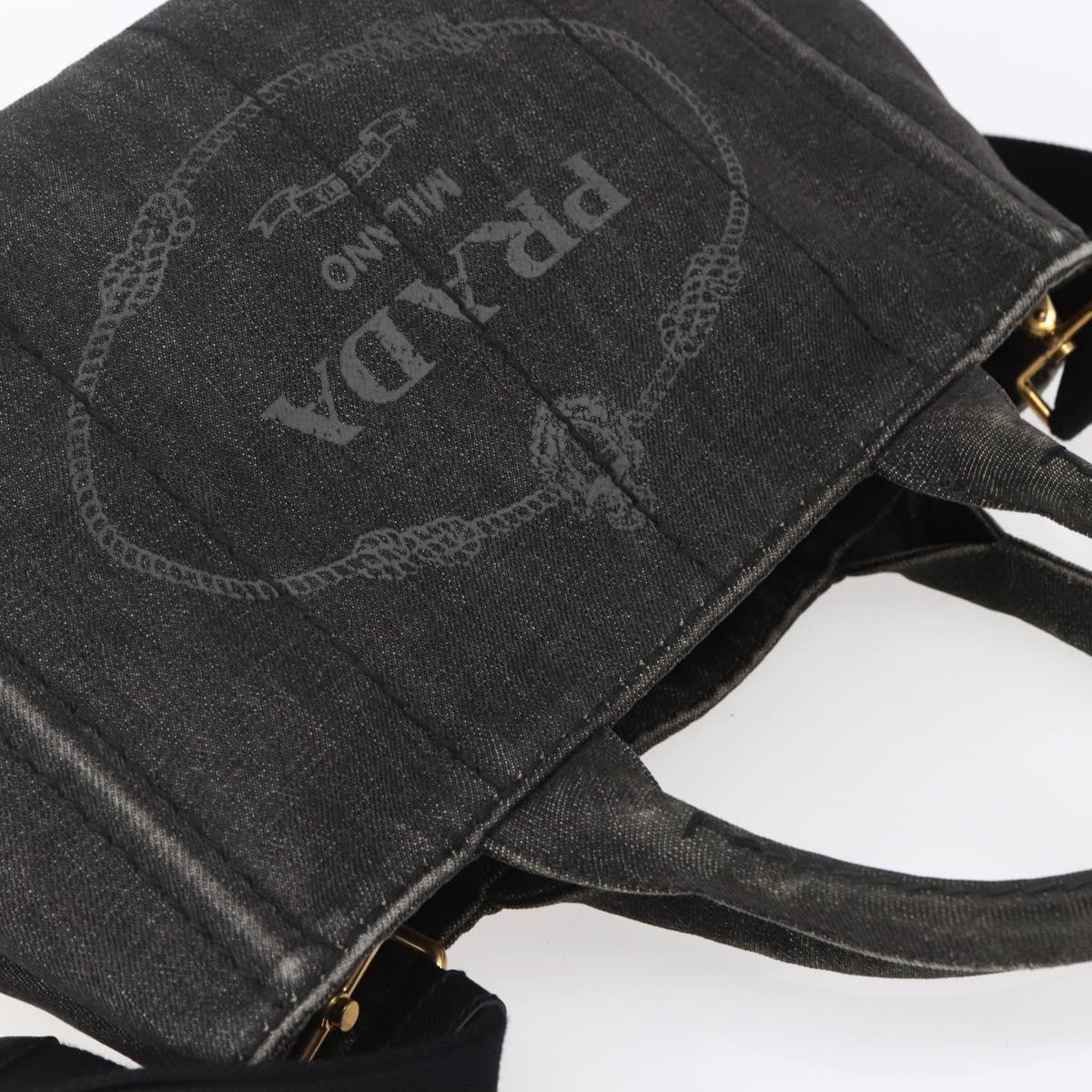 PRADA Canapa PM Hand Bag Denim 2way Black Gold Auth 151881
