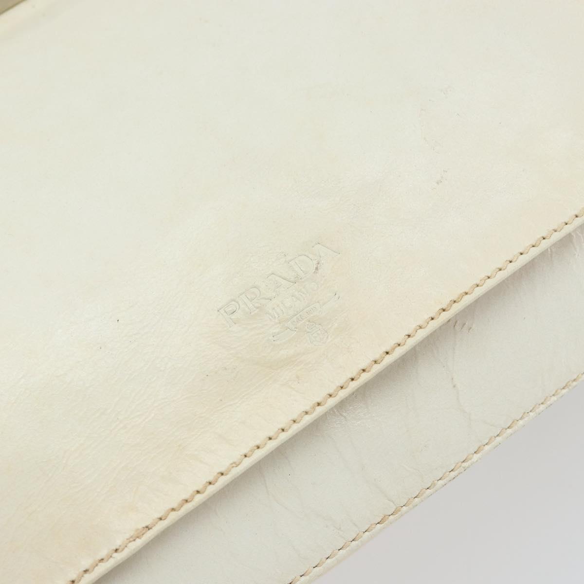 PRADA Chain Shoulder Bag Leather White Auth 151883